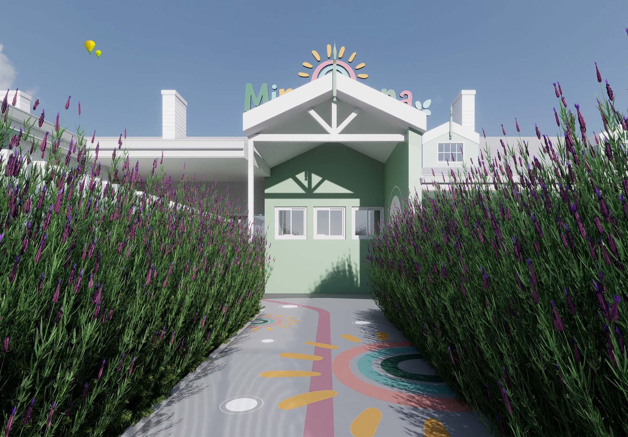 Artist impression of the completed Mirambeena Children's Centre entry at 855 Ruthven Street, Toowoomba
